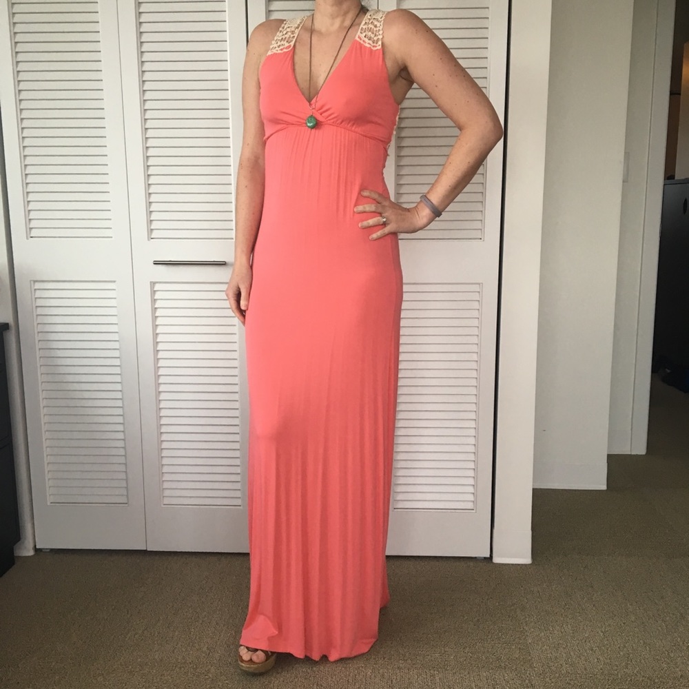 Peachy pink maxi dress with lace back XS